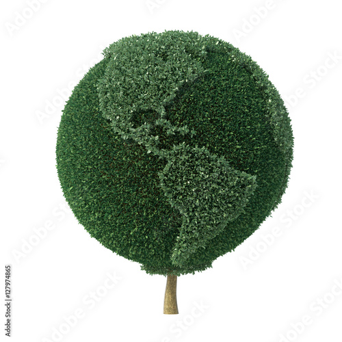 Topiary bush shaped as the Earth facing the Americas