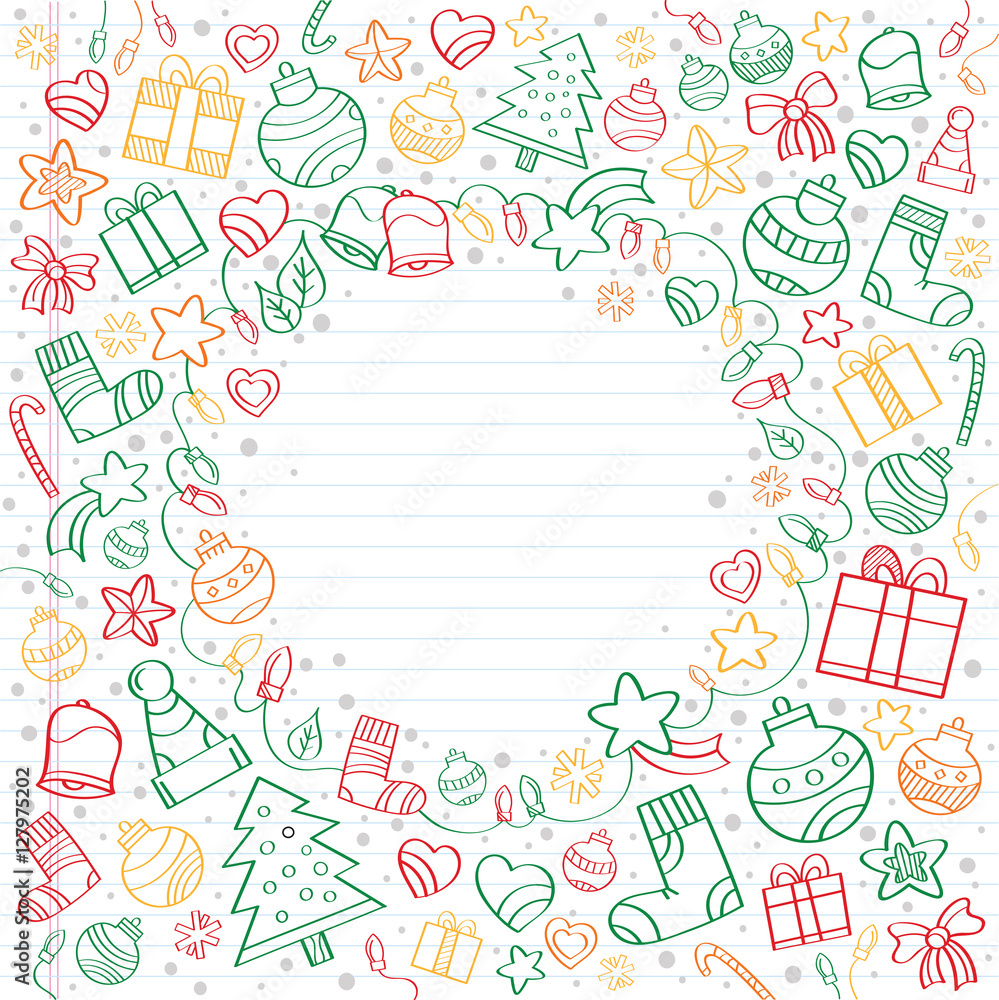 Christmas sketch drawings over a notebook with a space in the middle for text
