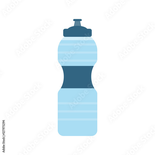 Plastic sport bottle with water. Small bottle of water. With label. Vector illustration