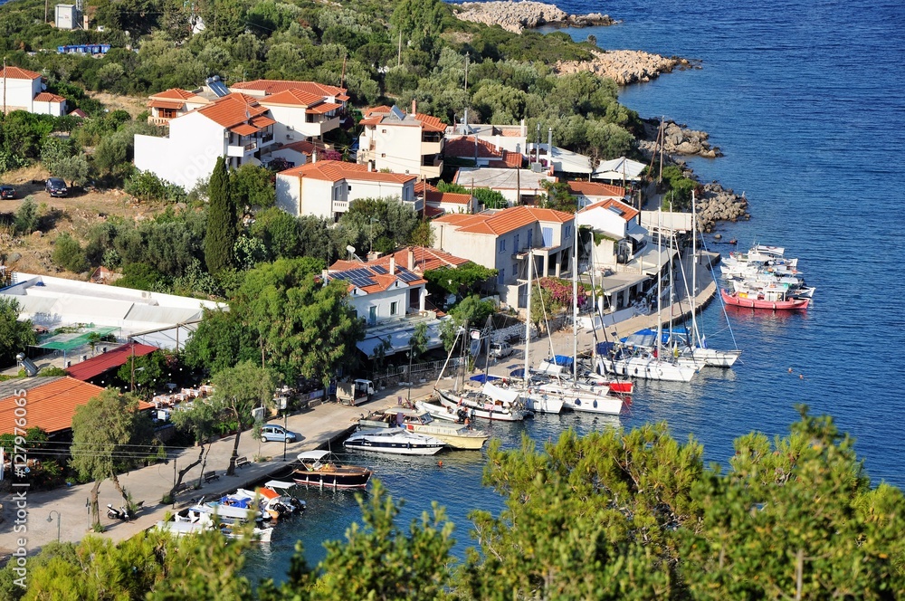 Steni Vala greek port village, Alonissos island.