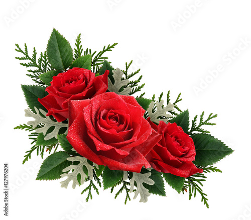 Red rose flowers corner arr...