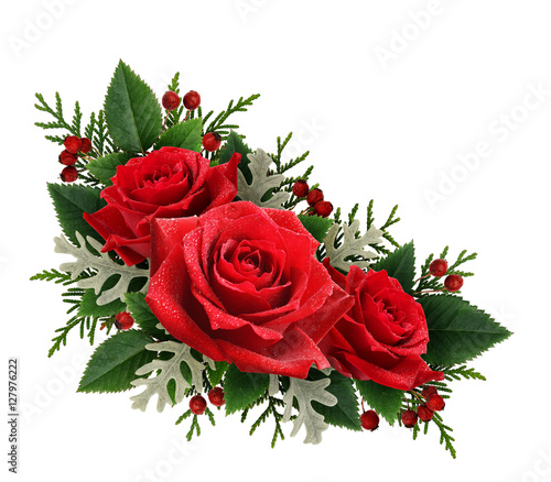 Red rose flowers corner arr...