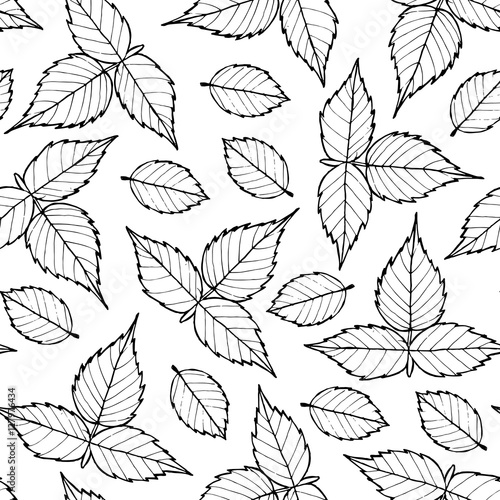Vector floral pattern with raspberry leaves © Valentina Gurina