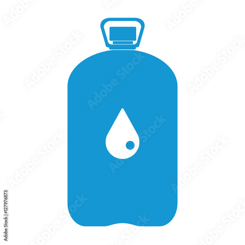 Blue Plastic bottle silhouette with water. Big bottle of water. With drop. Vector illustration