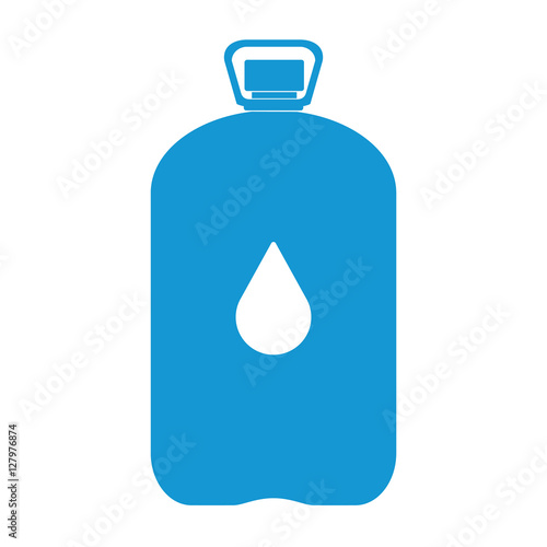 Blue Plastic bottle silhouette with water. Big bottle of water. With drop. Vector illustration