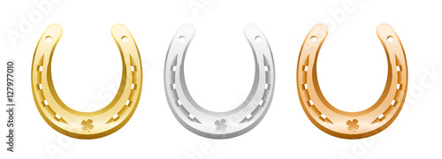 Gold, silver and bronze horseshoe with cloverleaf icon.