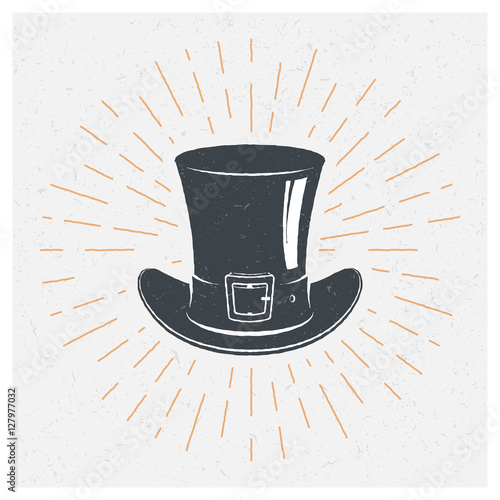 Hand drawn typography poster. Bowler hats and cylinders. Vintage style. Vector illustration. Gentleman. Focus.