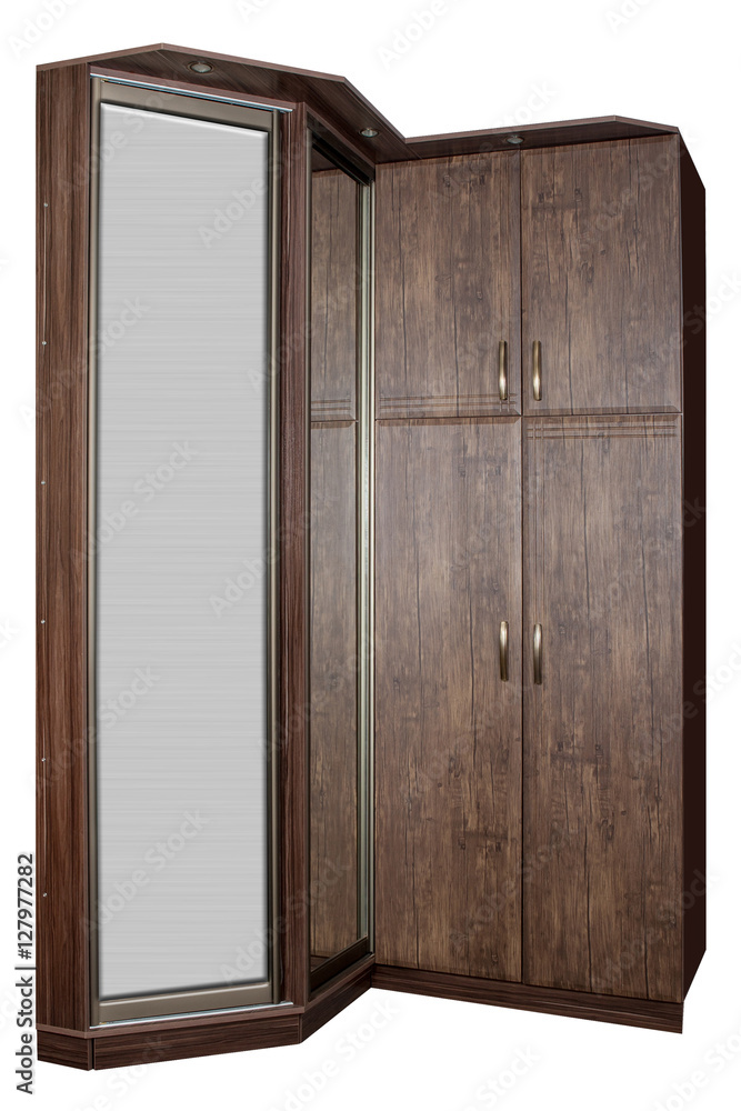 Furniture. Wooden cupboard on a white