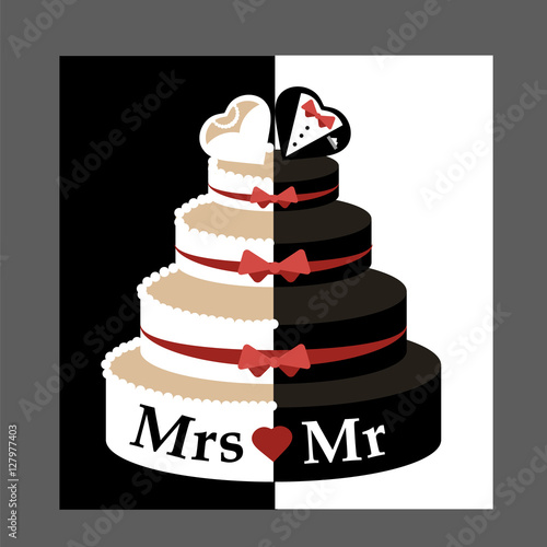 Wedding cake with hearts vector/illustration. 