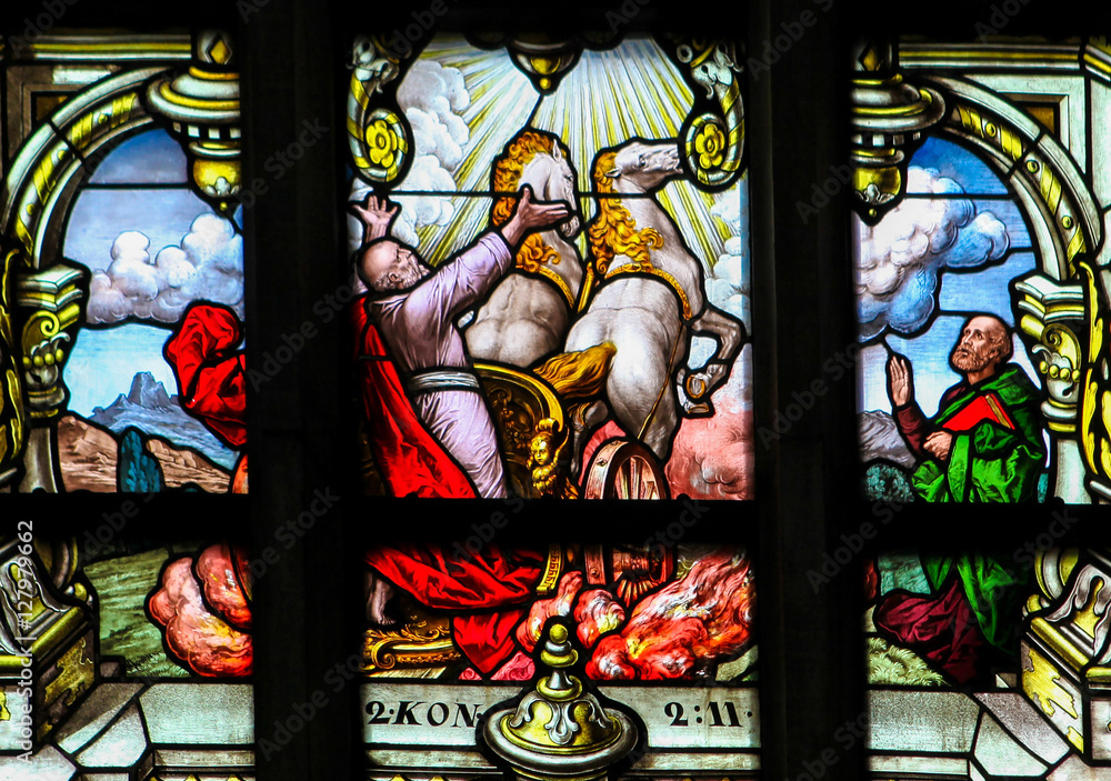 Elijah on the Chariot of Fire - Stained Glass