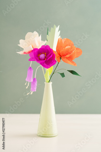 Bouquet of handmade paper flowers in a vase