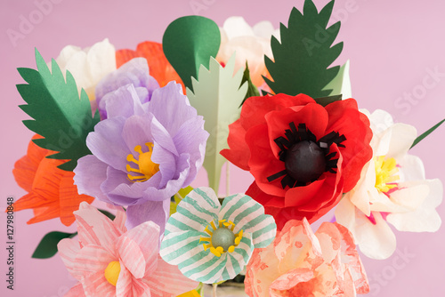 Bouquet of handmade paper flowers in a vase