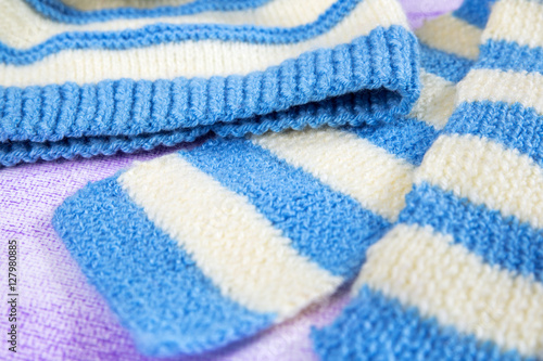 blue knit scarf and cap 