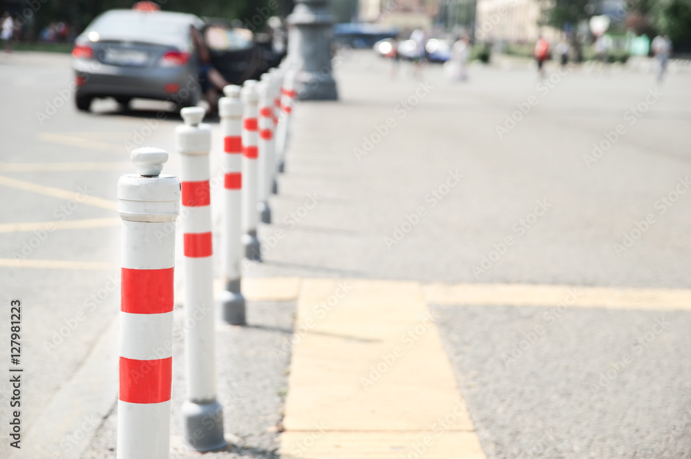 Protective road barriers. Selective focus
Protective road barriers. Selective focus