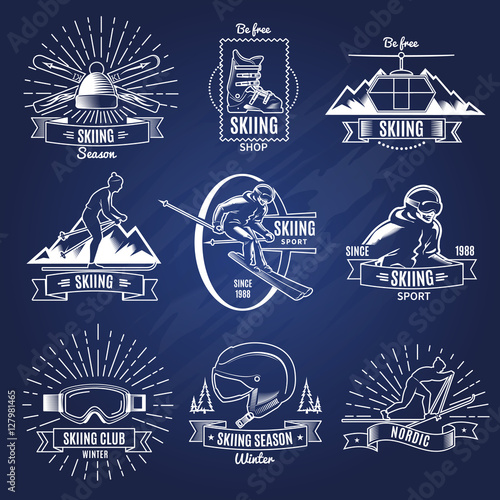 Skiing Monochrome Emblems Set