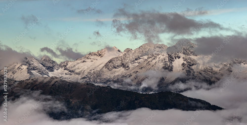 Adzharo-Imeretinskiy Range at sunrise. Caucasus mountains.