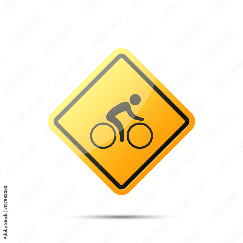 Warning traffic sign bicycle. Bicycle yellow road sign. Rules of the road traffic symbol. Warning traffic sign bicycle. Bicycle yellow road sign. Rules of the road traffic symbol.