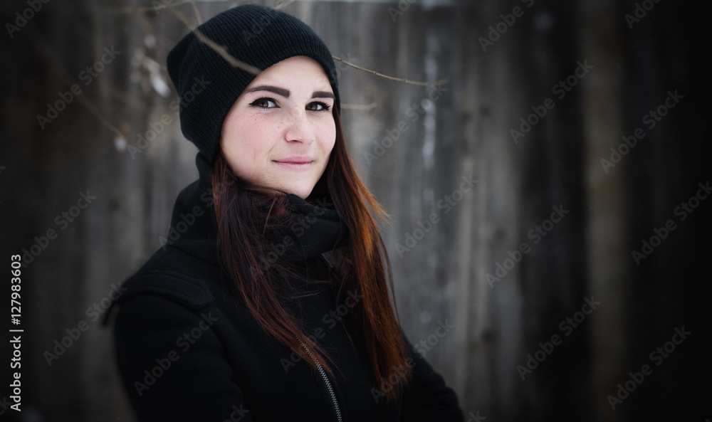 girl in winter forest girl in winter forest