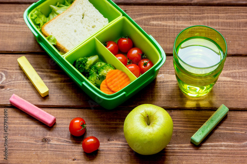 Healthy lunch box for student with juice