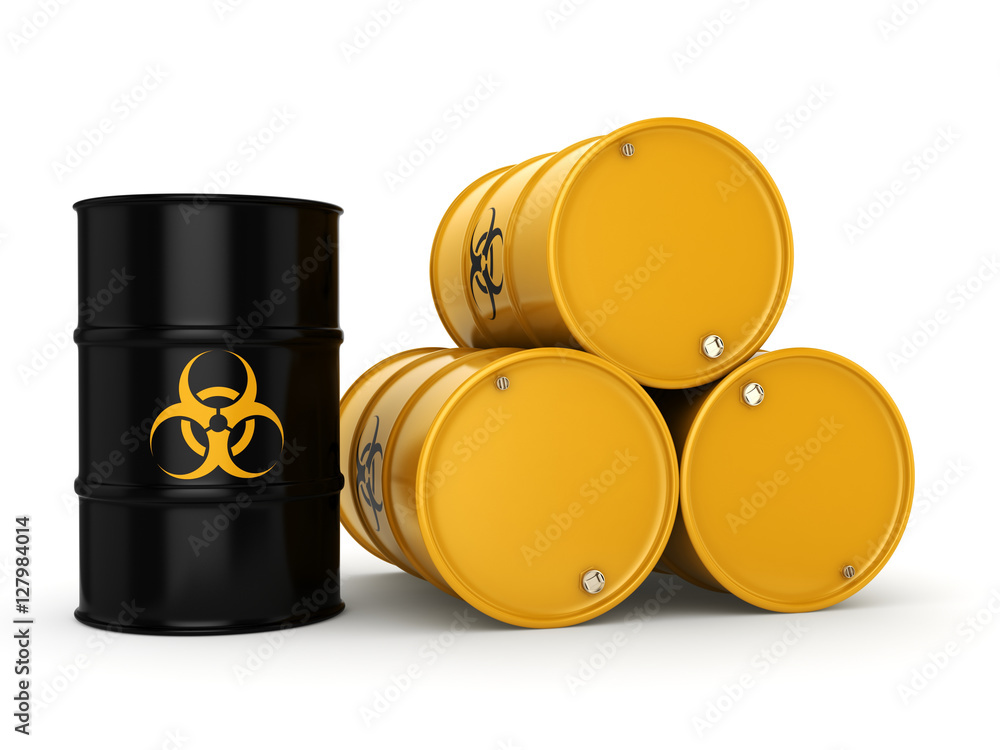 3D rendering biohazard barrels 3D rendering biohazard barrels