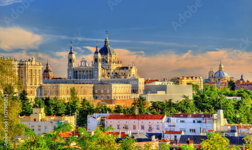 View of the Almudena Cathedral in Madrid, Spain