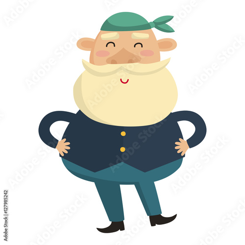 Cartoon sea captain on a white background. Vector illustration.