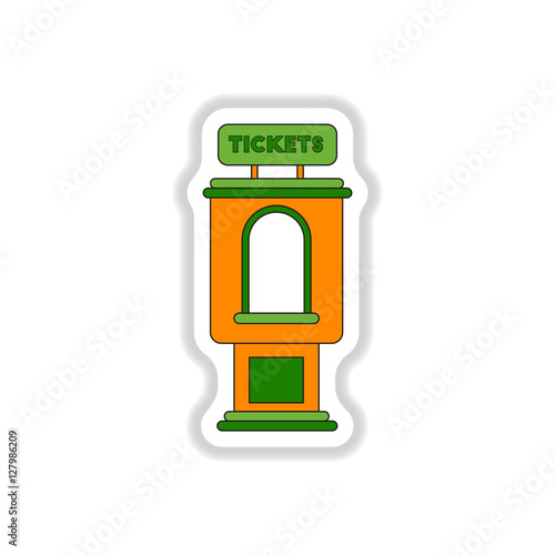 Vector illustration in paper sticker style cinema ticket booth