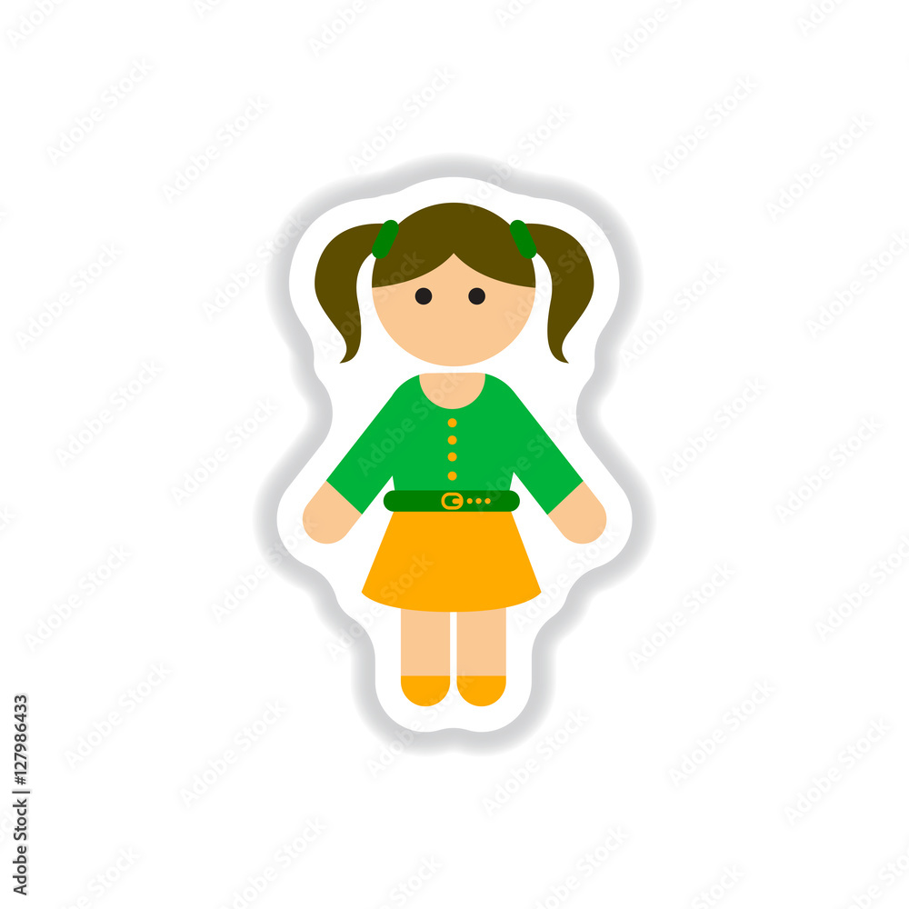 Vector illustration in paper sticker style little girl Vector illustration in paper sticker style little girl