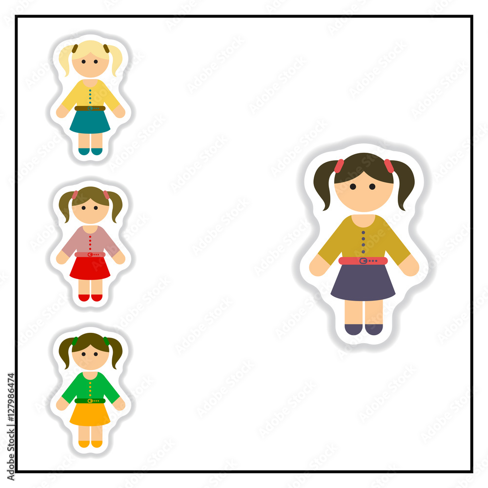 Collection of Vector illustration in paper sticker style little girls Collection of Vector illustration in paper sticker style little girls