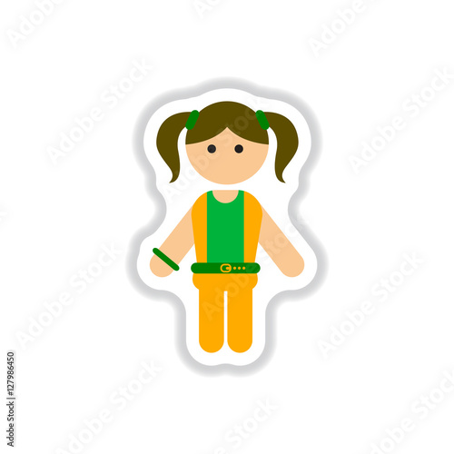 Vector illustration in paper sticker style little girl