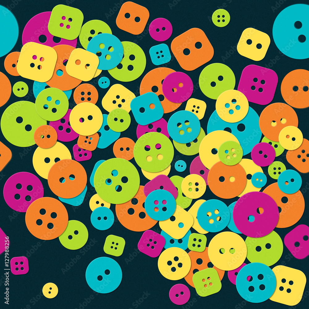 Multicolored cloth buttons on dark background Multicolored cloth buttons on dark background