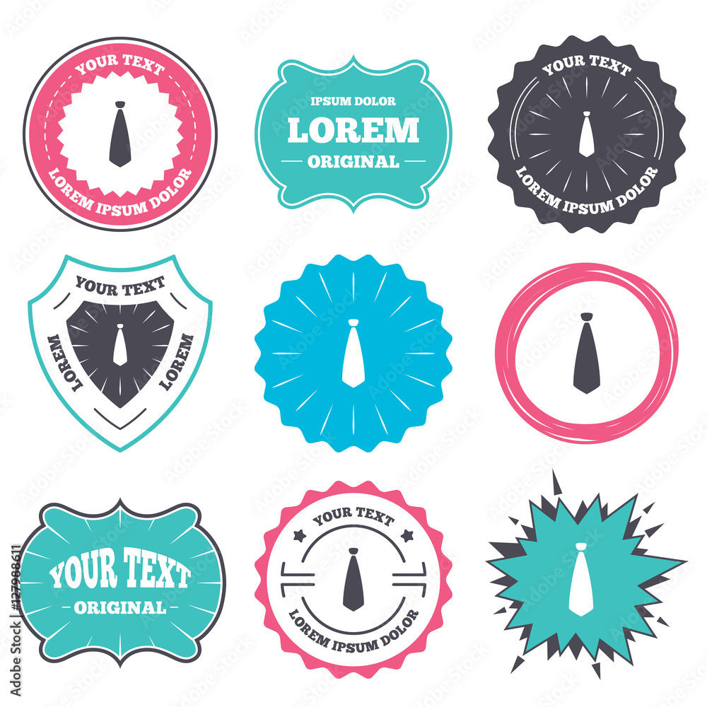 Label and badge templates. Tie sign icon. Business clothes symbol. Retro style banners, emblems. Vector Label and badge templates. Tie sign icon. Business clothes symbol. Retro style banners, emblems. Vector