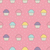 Seamless pattern background with colorfull cupcakes