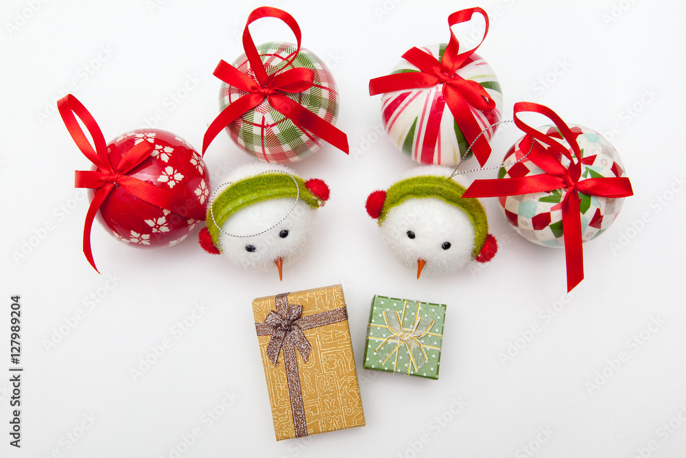christmas gift box and tree decorations on white backgrounds christmas gift box and tree decorations on white backgrounds