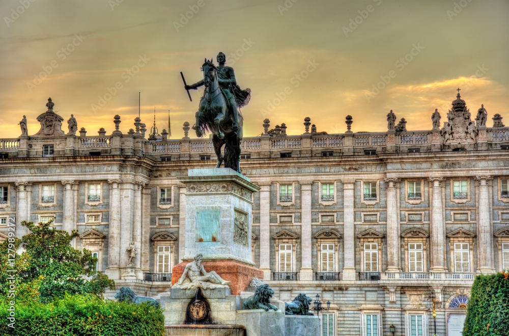 Monument to Philip IV in front of the Royal Palace - Madrid, Spain
