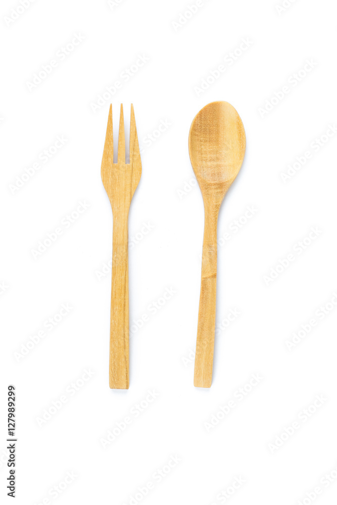 Wooden spoon and fork isolated on white Wooden spoon and fork isolated on white