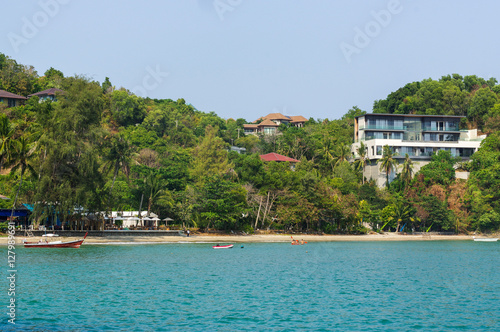 Beautiful landscape sea near bridge pier at beach of Laem Panwa Cape famous attractions in Phuket island  Thailand