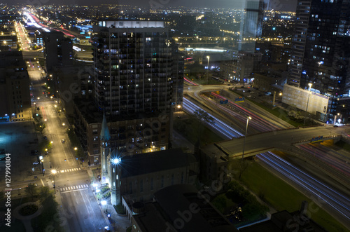 West Loop  Chicago  USA - Aerial view of the Route 90 at night  while cars passing by  with long exposure.