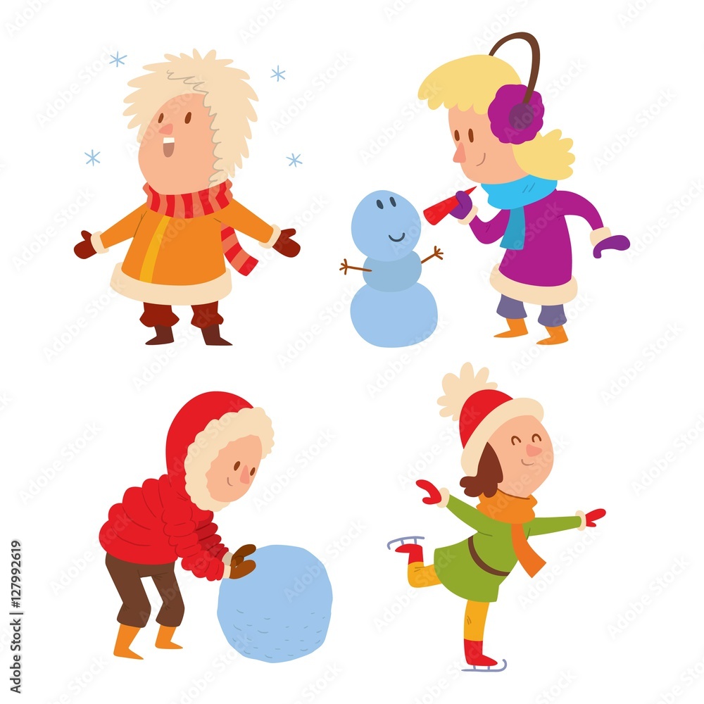 Christmas kids playing winter games