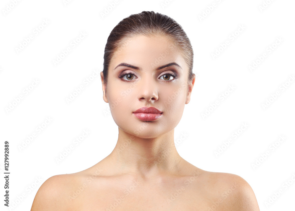 Portrait of beautiful young woman isolated on white