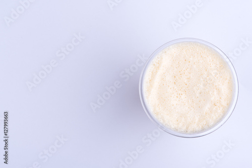 Overhead view of banana smoothie