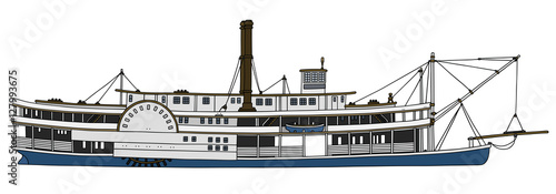 Hand drawing of a vintage steam paddle riverboat