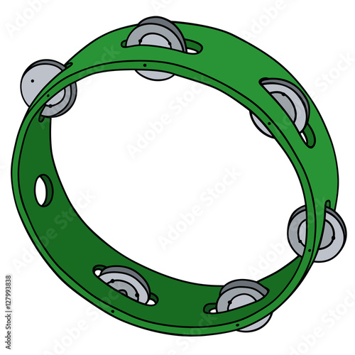 Canvas Print Hand drawing of a classic green plastic tambourine