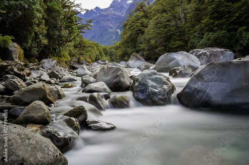 Fast moving river, Fiordland National Park, New Zealand