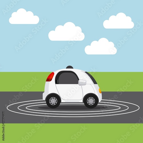 autonomous car vehicle over street. ecology,  smart and techonology concept. landscape background. vector illustration