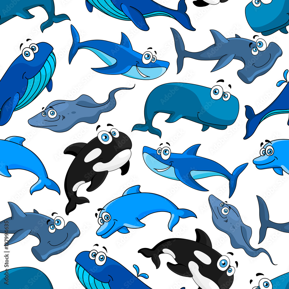 Naklejka premium Marine fish cartoon seamless pattern background