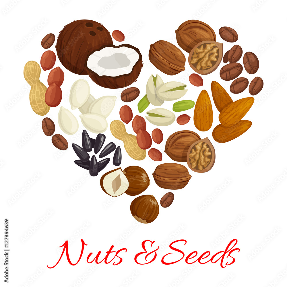 Heart of nut, seed and bean for snack food design