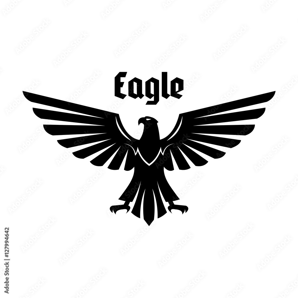 Fototapeta premium Heraldic eagle sign of black bird with open wings