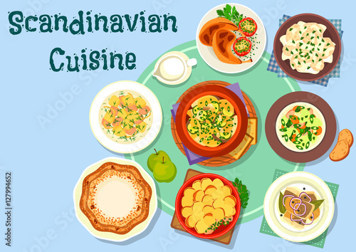 Scandinavian cuisine fish and meat dishes icon