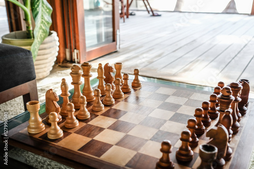 chess game on deck.